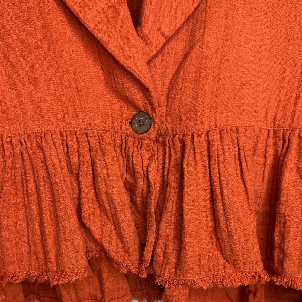 Free People Lyra Cotton Terracotta Ruffled Blouse Jacket -‎ Small - Picture 7 of 14